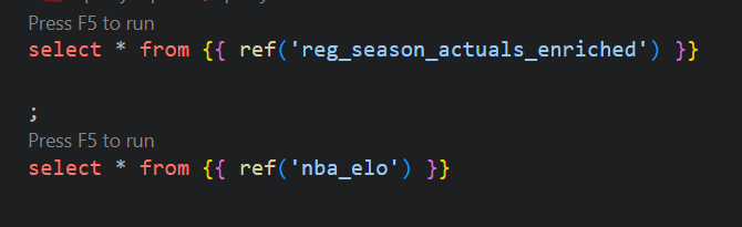 SQL editor with Jinja refs and Press F5 to run hints